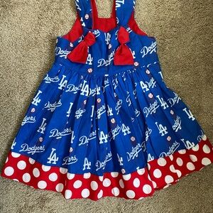 Blue Dodgers Dress with Red Polka Dot Trim